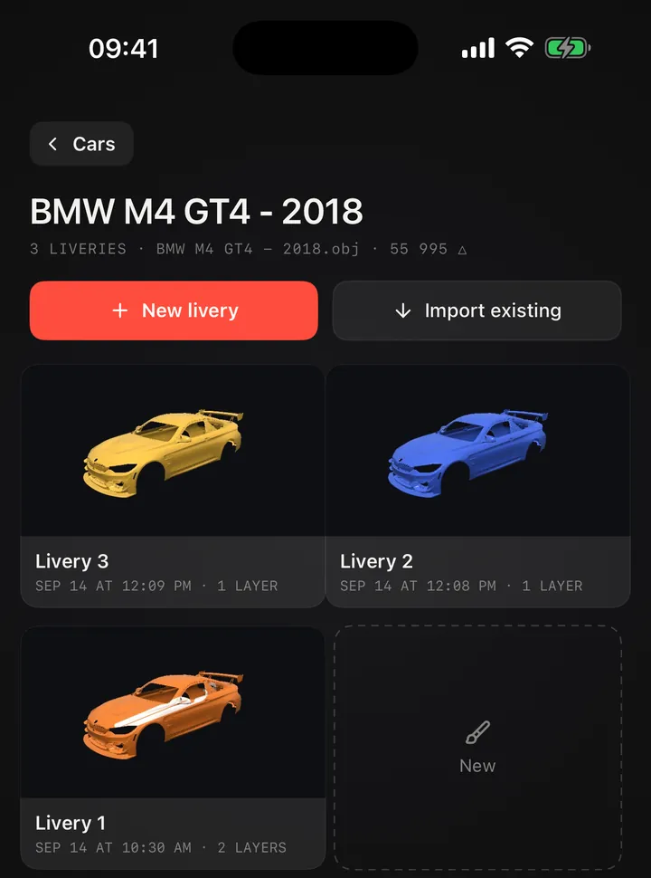 Garage: three liveries of one car