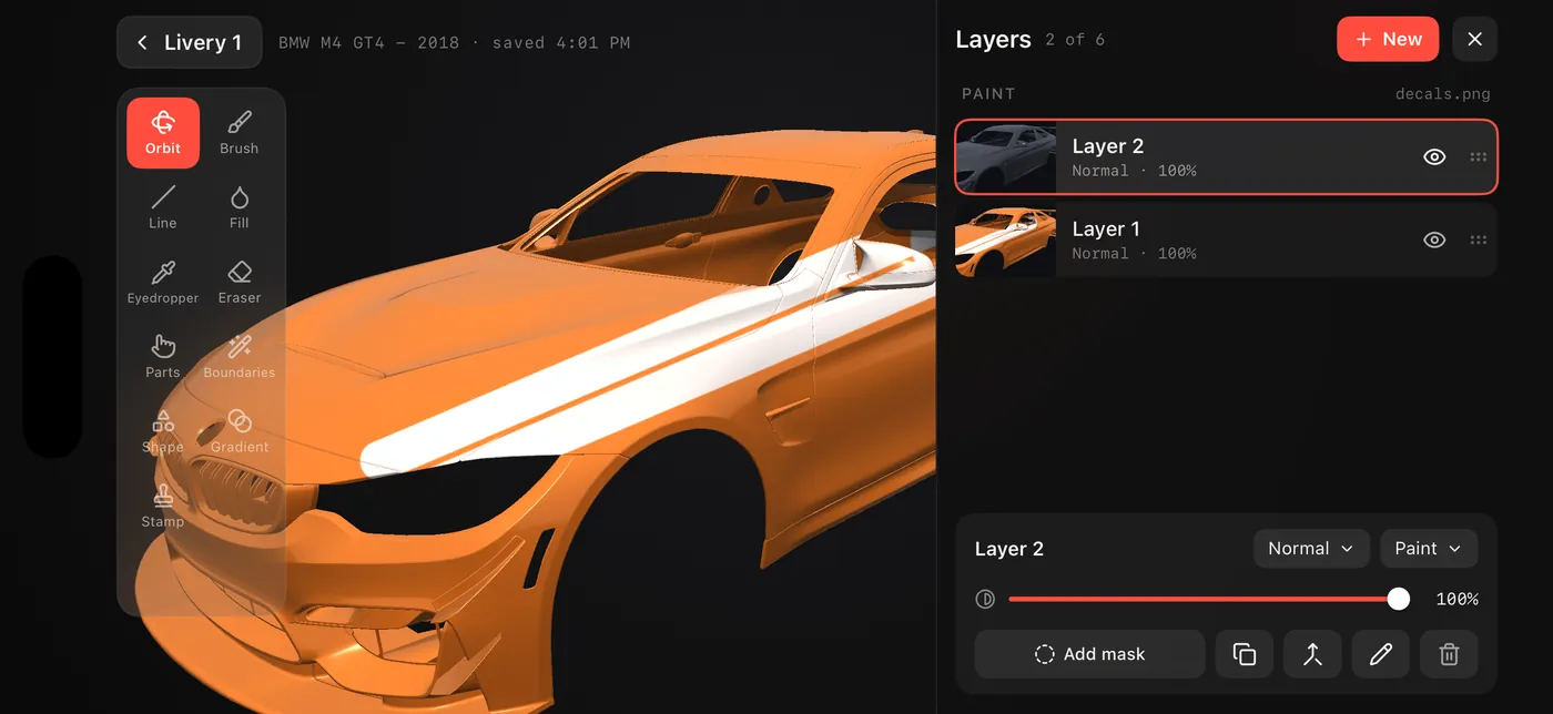 Layers panel next to the car